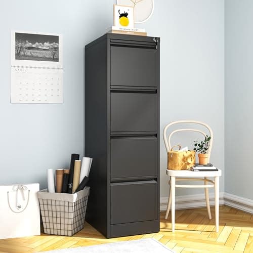 VIYET File Cabinet 4 Drawer with Lock, Vertical Filing Cabinets for Home Office, Metal Steel Storage Cabinet for Letter/Legal Size File, Assembly Required(Black) 6