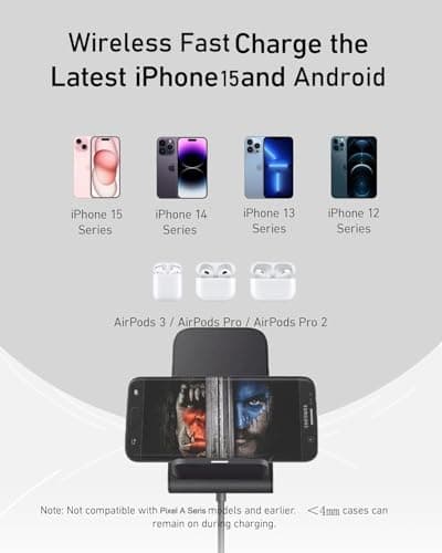 Jahobet Wireless Charger Stand - 15W QI Charger Pad for Samsung Galaxy S24 Ultra, S23, iPhone 15 Pro Max 14 13 12, Google Pixel 8 Pro 8a 7 Cordless Fast Charging Station 7