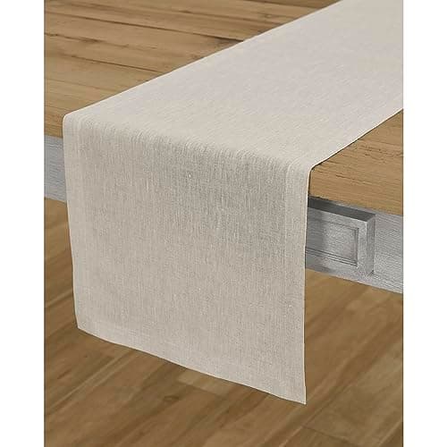 Solino Home Linen Table Runner 72 Inches Long - Athena, 100% Pure Linen Light Natural Table Runner 14 x 72 Inch for Dining, Spring, Easter, Mothers Day