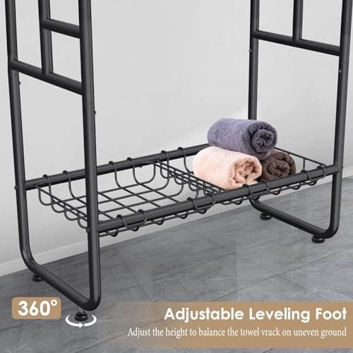 Kayfia 40" H Towel Rack Freestanding, 3-Tier Bath Towel Holder Stand with Storage Baskets & Hooks, Blanket Drying and Display Rack for Oversized Bath Towels, Metal Towel Rack Stand Indoor Outdoor 5