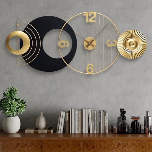 Tiuposr 39x19 Inch Modern Abstract Wall Clock Silent Non-Ticking Battery Operated, Decorative Analog Clock, Oversized Art for Living Room, Bedroom, Entryway, Office & Home Decor