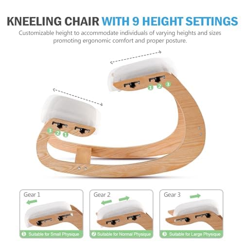 Adjustable Kneeling Chair, Wooden Ergonomic Chair Knee Chair Posture Chair - Improve Your Posture with an Angled Seat for Home,Office (Wood Color+ Pads) 5