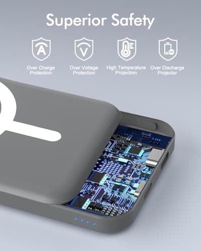 podoru for Magnetic Battery Pack, 5000mAh Magnetic Power Bank with Type-C Cable 20W PD Fast Charging Lighting Input Wireless Portable Charger for iPhone 17/16/15/14/13/12/ All Series-Gray 7