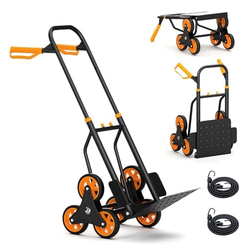 Stair Climbing Cart and Dolly,Heavy Duty Hand Truck 440 Lbs Capacity with Telescoping Handle and 6 Rubber Wheels for Shopping,Moving,Family,Office Use(Yellow)