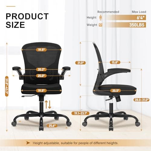 Office Chair, Ergonomic Desk Chairs 330LBS Capacity High Back Mesh Computer Chair with Flip-up Armrests, Comfy Work Chair with Adjustable Lumbar Support, Rolling Chair 3