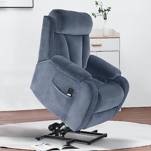 DAZONE Grey Small Power Lift Recliner Chair for Elderly - Quiet Motor Electric Recliner with Overstuffed Comfort with Space-Saving Design for Living Room, Bedroom