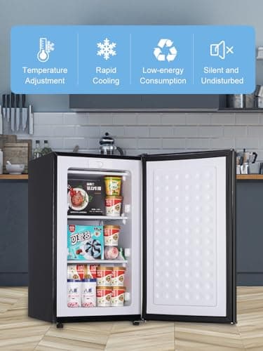 KRIB BLING 3.2 Cu.ft Upright Freezer Compact Mini Freezer with Removable Shelves for Bedroom, Office, Kitchen, Black 4