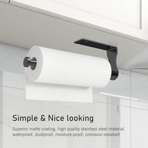 SetSail Paper Towel Holder, Single Hand Operable Paper Towel Holder Under Cabinet with Adjustable Damper, Easy Tear, Wall Mount, Self-Adhesive or Drilled for Kitchen Bathroom, Black 6