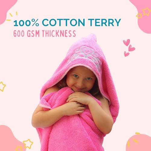 Princess Baby Bath Towel [Pink] Hooded Toddler Towels for Girls Up to 10 Years - Oversized Baby Towel with Super Absorbent 100% Cotton - Soft and Cozy Beach Towel - Full Coverage Kids Bath Towels 5