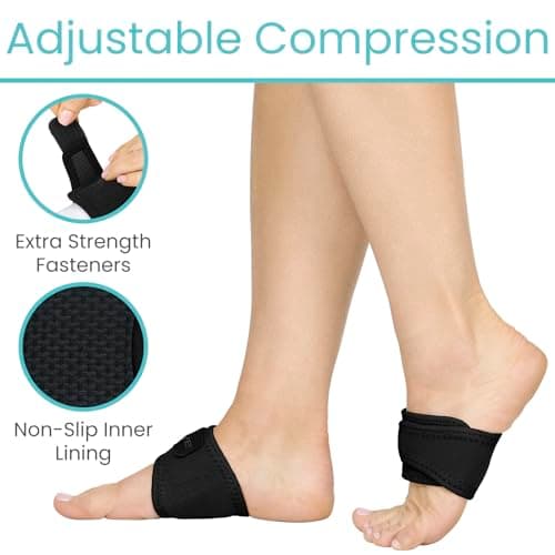 Vive Foot Arch Support Brace (Pair) - Wrap Corrector for Flat Feet, Plantar Fasciitis, Pain Relief, Fallen Arches - Compression Sleeve Strap, Gel Bands Inserts for Women & Men - Wear Under Socks 5