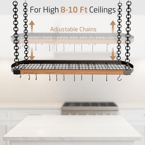 KES 48 Inch Large Hanging Pot Rack Ceiling Mount with 130lb High-Capacity, Ceiling Pot and Pan Hanging Rack with 20 Hooks, Heavy Duty Pot Hangers for Kitchen, Matte Black, KUR530S122-BK 8