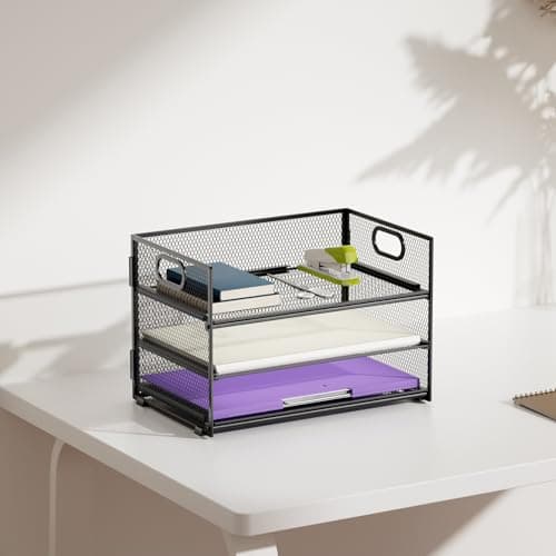 Marbrasse 3 Tier Paper Organizer Letter Tray, Mesh File Organizer with Handle, Paper Sorter Desk Organizer for Home Office Supplies 6