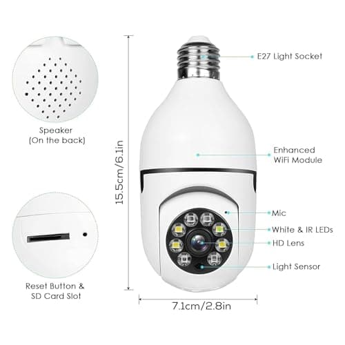 WiFi Light Bulb Security Camera Wireless Outdoor,5G&2.4G Indoor Home Securitys Cameras,3K Light Socket Secur ity Camer a Dotcom,Screw in Cam era,360°Color Night Vision,Ca mera Motion Sensor Alarm 6