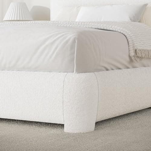 BarnFurin Queen Bed Frame,Cloud Boucle Upholstered Platform Bed Frame with Headboard, Modern Style, Soft Rounded Corners, No Box Spring Required, Easy Assembly, White 5