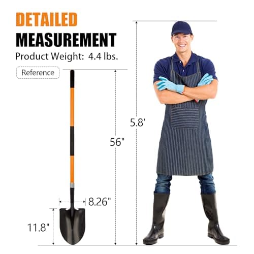 VNIMTI Heavy Duty Gardening Shovel, 56 Inch Round Blade with Fiberglass Handle (Orange) 6