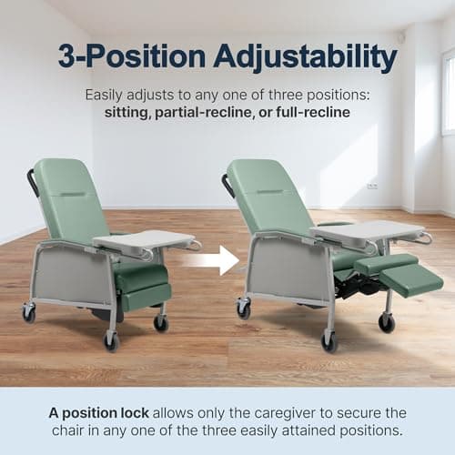 Lumex 3-Position Medical Recliner, Reclining Geri Chair with Wheels, Jade 4
