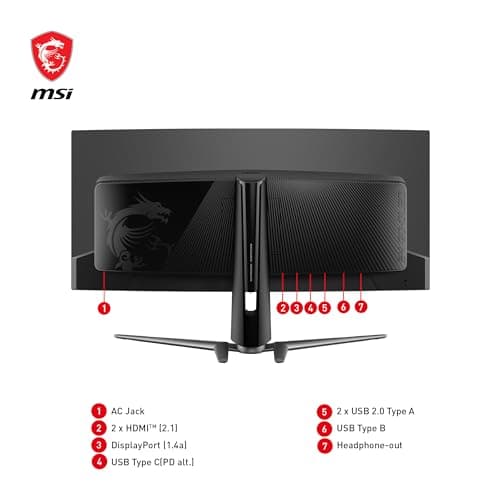 msi MPG 341CQPX QD-OLED 34-inch Curved OLED Gaming Monitor, 3440 x 1440 (UWQHD), 0.03ms Response time, 240Hz, True Black HDR 400, HDMI, DP Port, USB Type C, Tilt, Height Adjustable 6