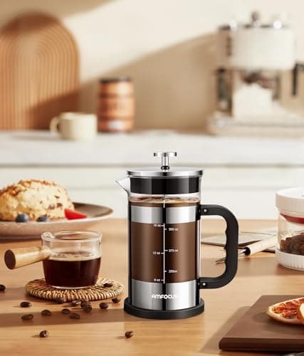 French Press Coffee Maker - 21OZ Classic Glass Coffee Press, Heat-resistant Borosilicate Glass Coffee Pot with 4-Level Disassemble Filters, Portable Cold Brew Coffee Maker for Travel Home Gift(Sliver) 7