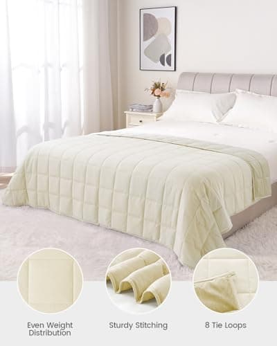 Drewin 15lbs Weighted Blanket Full Size, Reversible Microfiber Weighted Blanket for Adults, Soft Cool Bed Blanket for All Season, Hot Sleepers, Premium Ceramic Beads, 48 x 72 inches, Beige 5
