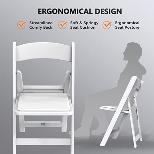 VINGLI White Resin Folding Chair with Padded Cushion, Set of 1, Plastic Foldable Seat for Indoor & Outdoor Use, Comfortable Design for Events, Parties & Home (1, White, M) 5