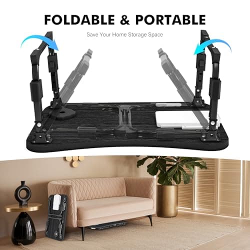 Lap Desk for Bed Adjustable Height, Foldable Bed Table with Storage Drawer, Tablet Slot & Cup Holder, Portable Laptop Stand for Bed & Sofa, Bed Desk for Adults & Kids, Black 7