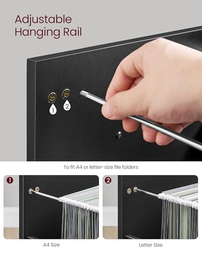 VASAGLE File Cabinet, 3 Drawers Filing Cabinet for Home Office, with Wheels, for A4, Letter Sized Documents, Hanging File Folders, Ink Black UOFC065B16 5