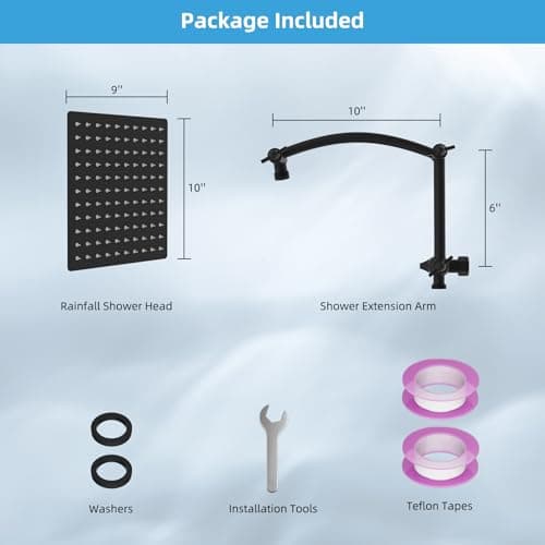 Hibbent All Metal cUPC Certified Rain Shower Head, 10'' High Pressure Rainfall Showerhead with 16" Shower Head Extension Arm, Solid Brass Adjustable Shower Arm Extender, fixed Showerheads, Matte Black 8