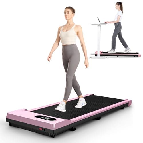 Walking Pad Treadmill Under Desk, 5MPH Small Portable Treadmill for Office & Home, Mini Quiet Compact, 2.5HP Flat Running Machine, 300 Lb Capacity, Pink