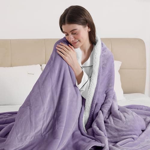 ESTINGO Electric Throw Blanket, Heated Blanket Flannel Sherpa with 4 Hours Auto Off & 5 Heating Levels, Washable Heating Throw with Overheat Protection for Home, Ideal Gift, 50"x60", Lavender Violet