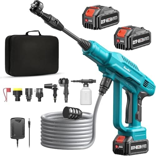 SEESII Cordless Pressure Washer - 970PSI Battery Powered Pressure Washer, 2 Rechargeable Batteries, 6-in-1/360°Adjustable Nozzles, Portable Handheld Power Cleaner for Car Home Floor/Fence/Patio