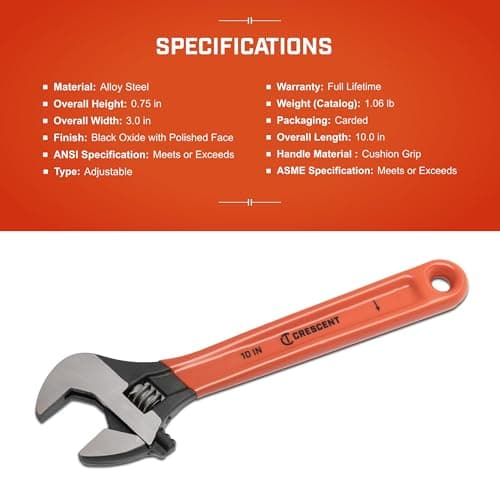 Crescent 10" Adjustable Black Oxide Cushion Grip Wrench - Carded - AT210CVS , Red 5