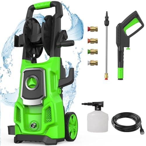 5000PSI MAX Electric Pressure Washer, SWIPESMITH, Power Washer Machine with Hose Reel,4 Quick Connect Nozzles, Foam Cannon, for Cars, Patios, and Floor Cleaning