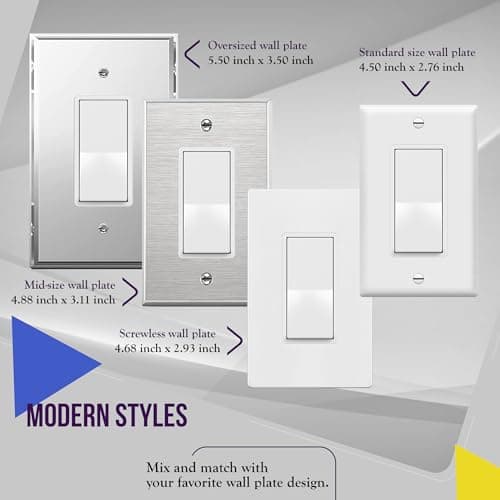 ENERLITES 3-Way Decorator Paddle Rocker Light Switch, Gloss Finish, Single Pole or Three Way, 3 Wire, Grounding Screw, Residential Grade, 15A 120V/277V, UL Listed, 93150-W-10PCS, White (10 Pack) 7