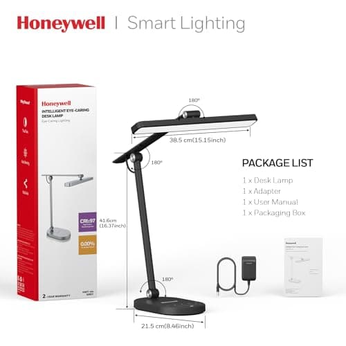 Honeywell Desk Lamp for Home Office, H4 Sunturalux™ Eye-Caring LED Desk Light, 700LM Dimmable Desk Lamp with Timer, Adjustable Desk Reading Light, Touch Auto Dimming Table Lamp for Study, Bedroom 8