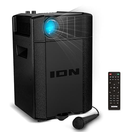 ION Portable Outdoor Projector with Bluetooth, 30W Speakers, Microphone and Rechargeable Battery for Movie and Karaoke Evenings – USB and HDMI Connections