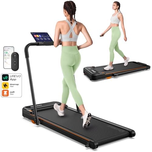 UREVO Smart 2-in-1 Folding Treadmill, Compact Walking Pad with Safety Handle, Plug and Play, Dual LED Display, Workout APP, Walking or Running for Home Office, Remote Included