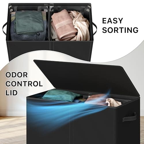 Simple Houseware Double Laundry Hamper with Lid and Removable Bags, Black 6