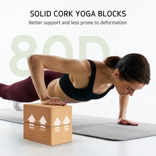 Syntus Yoga Block and Strap Set, 2 Natural Cork Soft Non-Slip Blocks 9×6×4 inches, 8FT Metal D-Ring Strap for Yoga, General Fitness, Pilates, Stretching and Toning 5