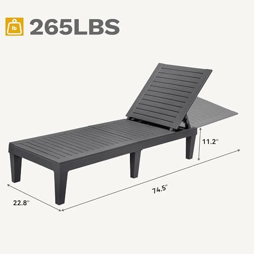 DWVO Outdoor Chaise Lounge, Pool Lounge Chair Set of 2 w/ 5-Level Backrest, Waterproof & Easy Assembly Patio Lounge Chair for Garden, Pool, and Beach (Dark Grey) 3