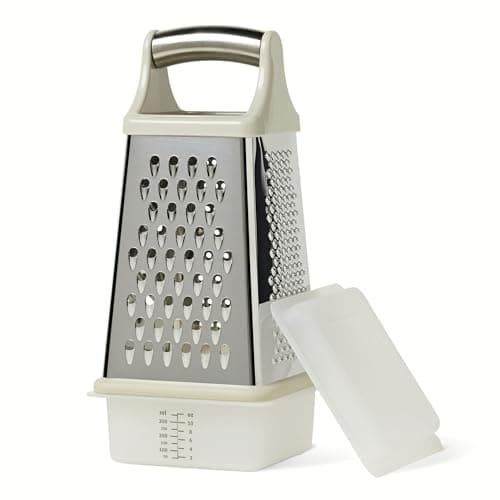 Amazon Basics 4-Sided Cheese Grater with Measurement Container, Stainless Steel, Dishwasher-Safe