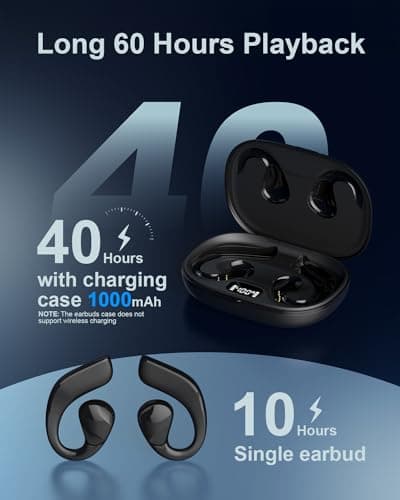 Jzones Open Ear Headphones Wireless Bluetooth 5.3, Open Ear Earbuds with Dual 16.2mm Dynamic Drivers 60 Hours Playtime Waterproof Sport Earbuds Compatible with iPhone Android TV 6