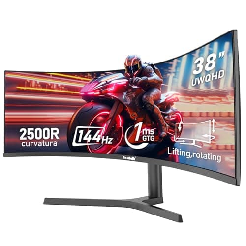 Gawfolk 38 Inch Ultrawide Curved 144Hz Gaming Computer Monitor 2500R PC Screen 21:9 UWQHD (3840x1600),1ms,10bit,Freesync,Display Port、HDMI,Liftable Stand,Wall Mount Compatible 100 * 100mm-Black