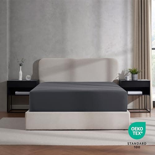Nestl Dark Grey Extra Deep Pocket King Fitted Sheet Only, Hotel Luxury King Size Fitted Sheets Easily Fits 18 to 24 Inch Mattress, Super Soft, Wrinkle-Free, and Breathable Sheets with Corner Straps 6