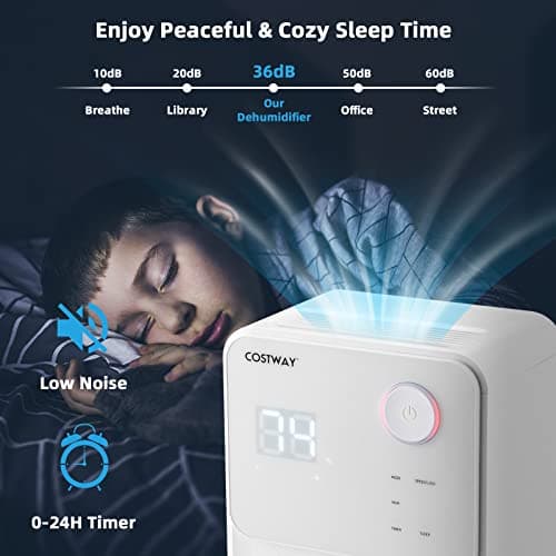 COSTWAY 2000 Sq. Ft Dehumidifier for Large Room & Basement, 32 Pint Dehumidifier with Drain Hose, 4 Modes, 2 Speeds, 24H Timer, Auto Defrost, 3-Color Digital Display 8