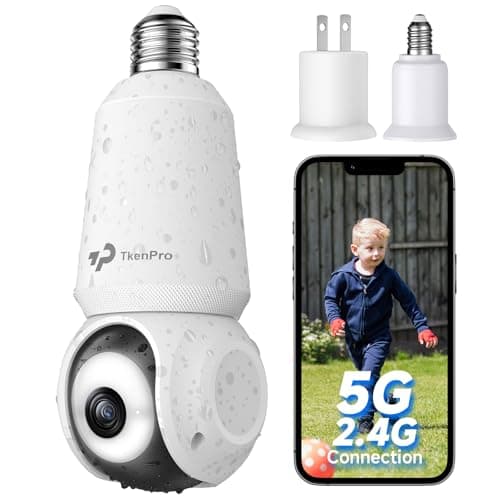 TKENPRO 2K Light Bulb Security Cameras Wireless Outdoor, 5G&2.4G WiFi Cameras for Home Security Outside Indoor, IPX6 Waterproof, 360° Motion Tracking and Human Detection, Security Camera Outdoor