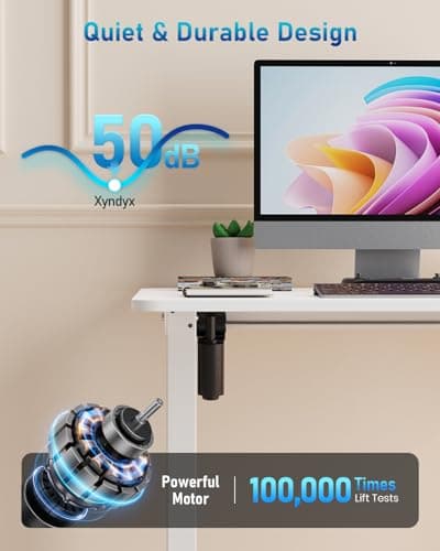 Xyndyx Small Height Adjustable Electric Standing Desk, 31.5" x 23.6" Sit Stand up Desk with Splice Board, Ergonomic Rising Computer Home Office Desk Table with Memory Preset, White Frame/White Top 6