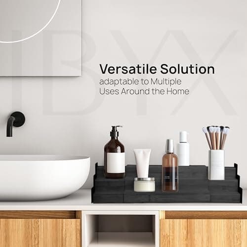 Ibyx Premium 3-Tier Spice Rack Organizer for Cabinet - Expandable Bamboo Spice Storage - Non-Skid Countertop Step Spice Shelf - Great for Kitchen Cabinet, Countertop, Cupboard, Pantry (Black) 7