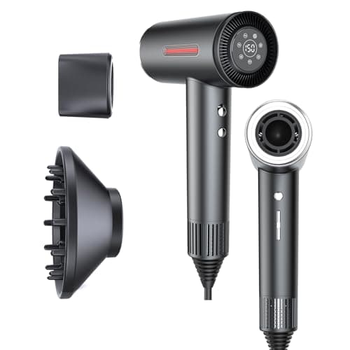 LESCOLTON Hair Dryer, Ionic Hair Dryer 110,000 RPM Brushless Motor 1400W Powerful High Speed, Diffuser & LCD Display, 3 Speeds for Fast Drying, Low Noise, Lightweight,Self Clean (Black)