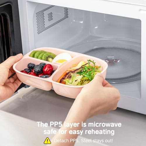 BEVISS 18/8 Stainless Steel Bento Box, Bento Lunch Box with Soup Bowl for Kids and Adults, Food Containers with Bag for Office or School, Pink 6