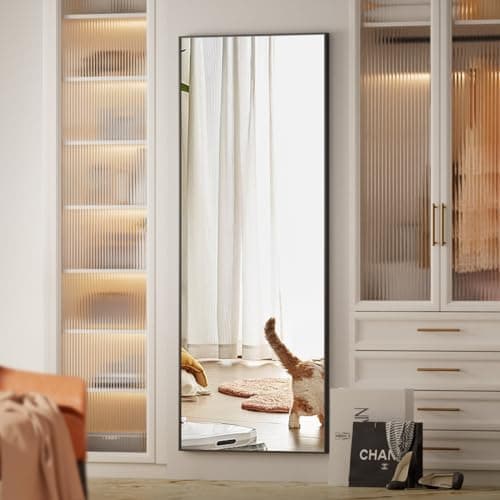 Koonmi 64"x21" Floor Mirror Full Length, Bedroom Floor Body Mirror with Stand, Large Black Mirror, Leaning, Standing or Hanging Horizontally/Vertically 7